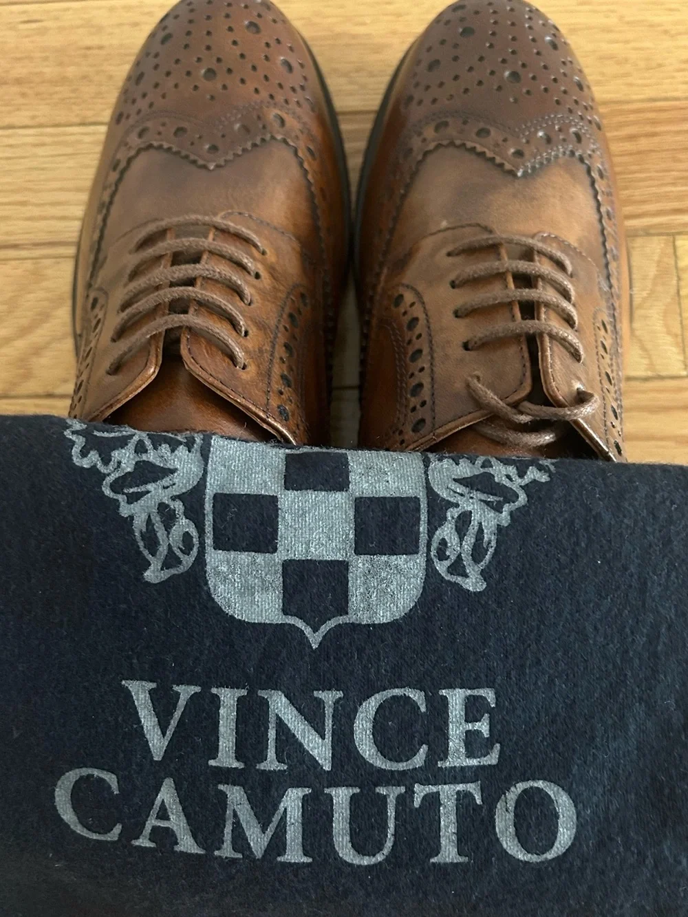 NEW: Vince Camuto Men’s Brown Leather Wingtip Brogue Lace-Up Oxford US 8.5